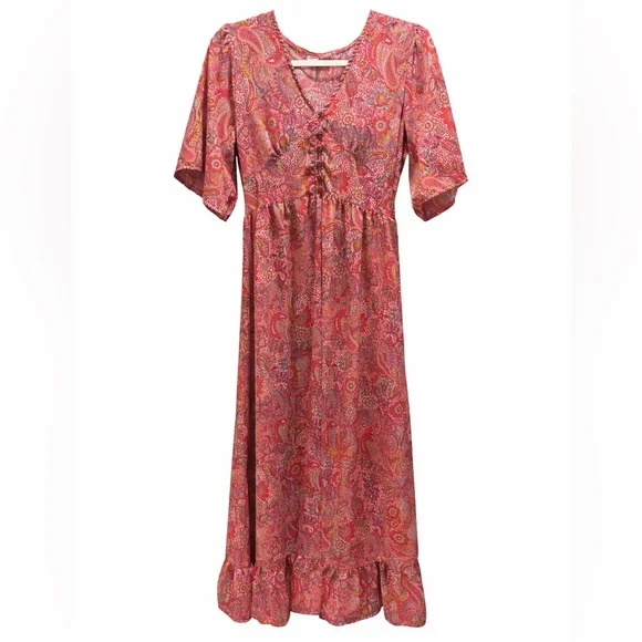 Boemo Pink Paisley Boho Maxi Dress | Size L 🌸🌸🌸 Beautiful! - Picture 2 of 10